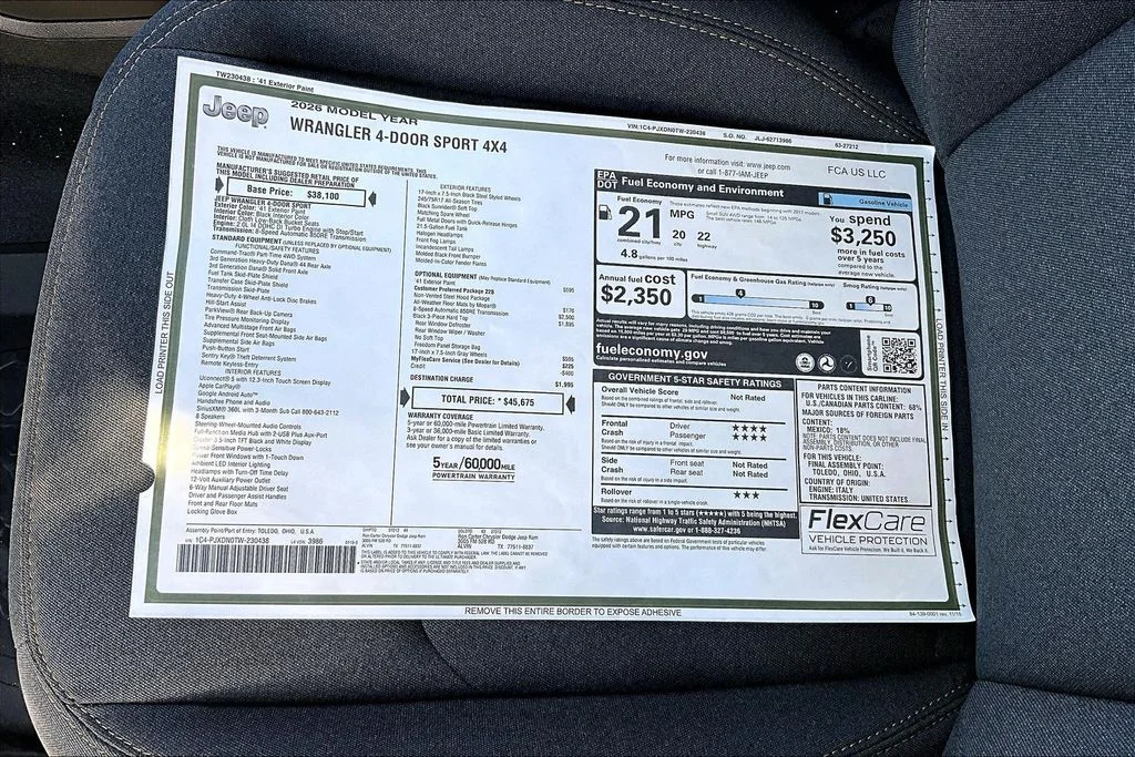 New 2026 Jeep Wrangler Sport 4D Sport Utility
