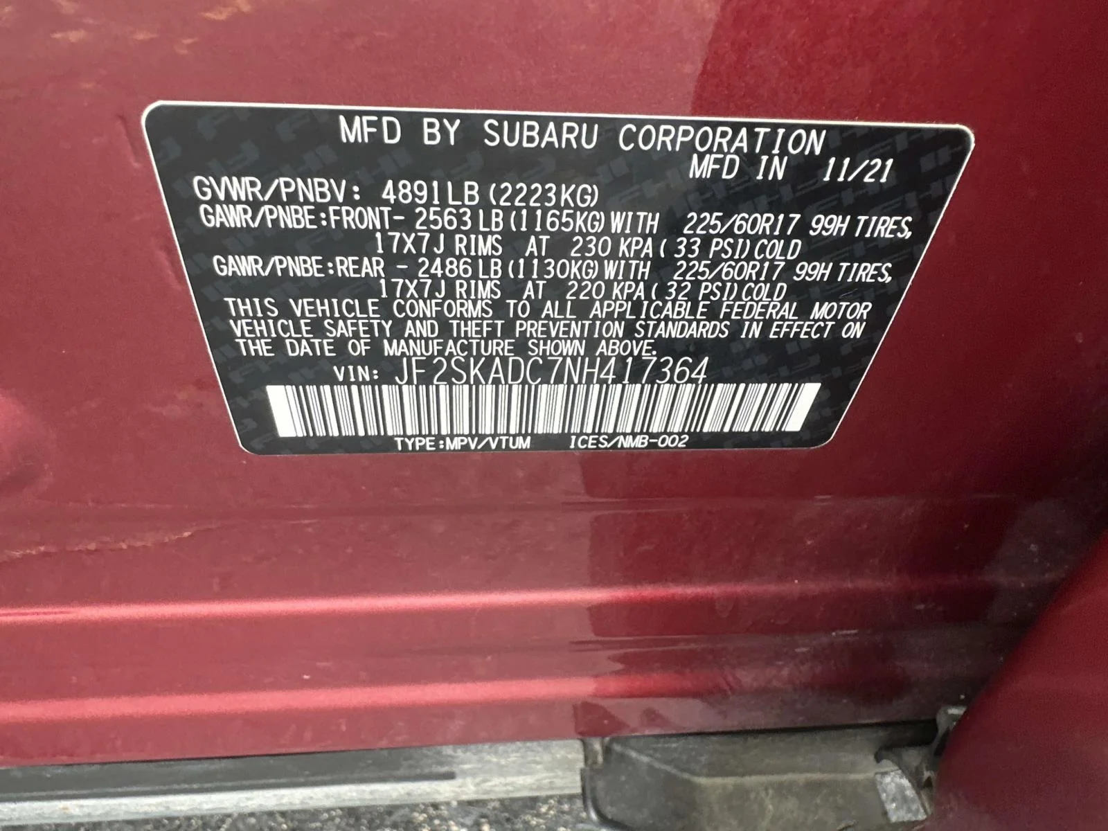 Used 2022 Crimson Red Pearl Subaru Premium image 24
