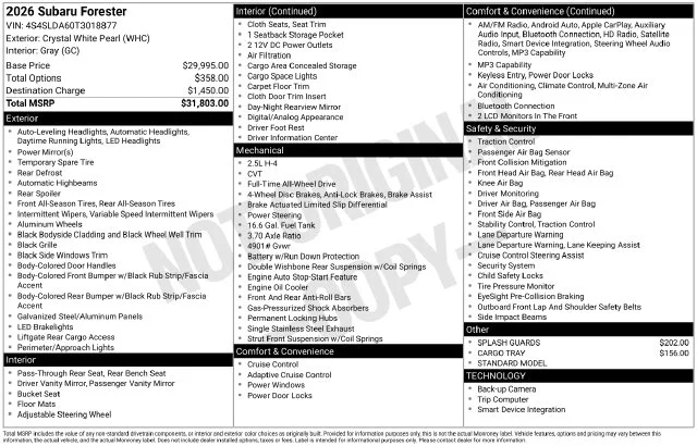 Used 2026 White Subaru Base image 7