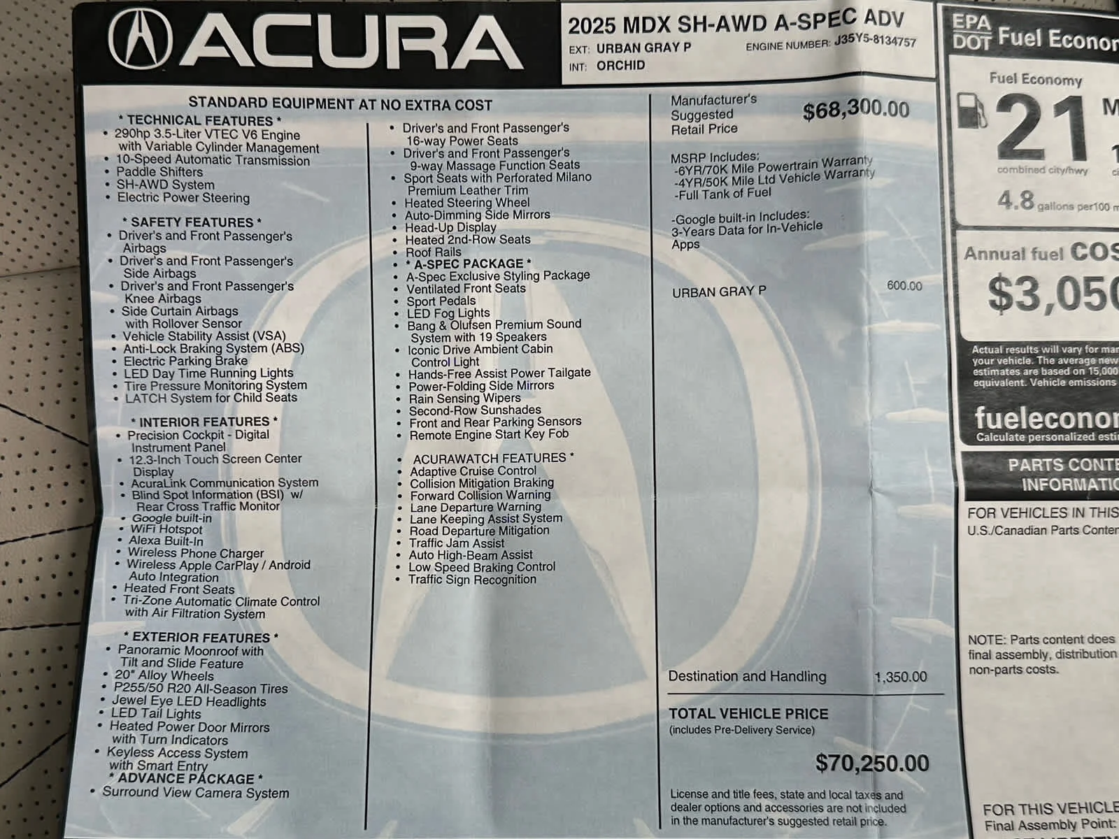 Used 2025 Urban Gray Pearl Acura w/A-Spec Advance Package image 46