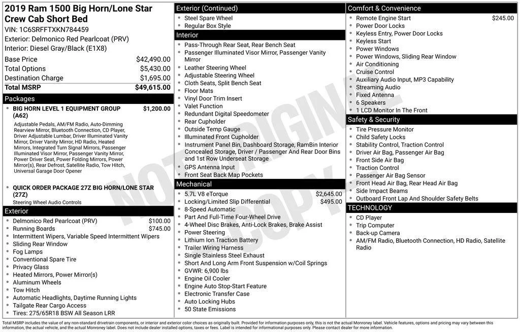 Used 2019 Delmonico Red Pearlcoat Ram Big Horn/Lone Star image 2
