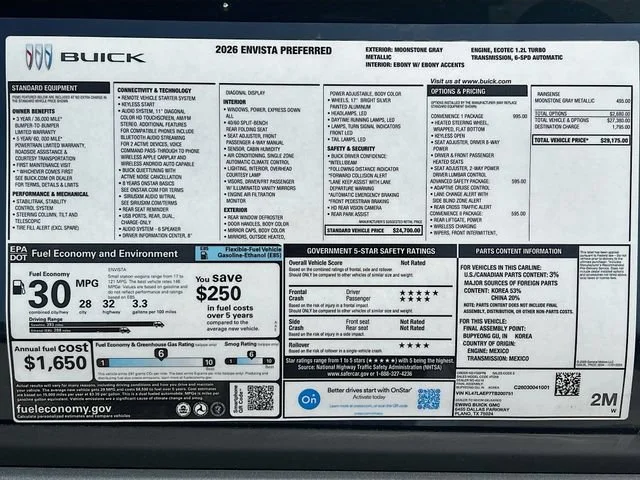 New 2026 Moonstone Gray Metallic Buick Preferred image 21