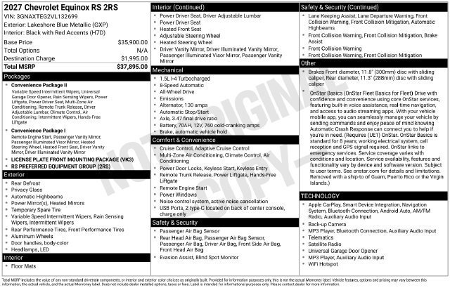 New 2027 Lakeshore Blue Metallic Chevrolet RS image 25
