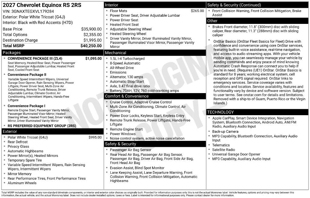 New 2027 Polar White Tricoat Chevrolet RS image 49