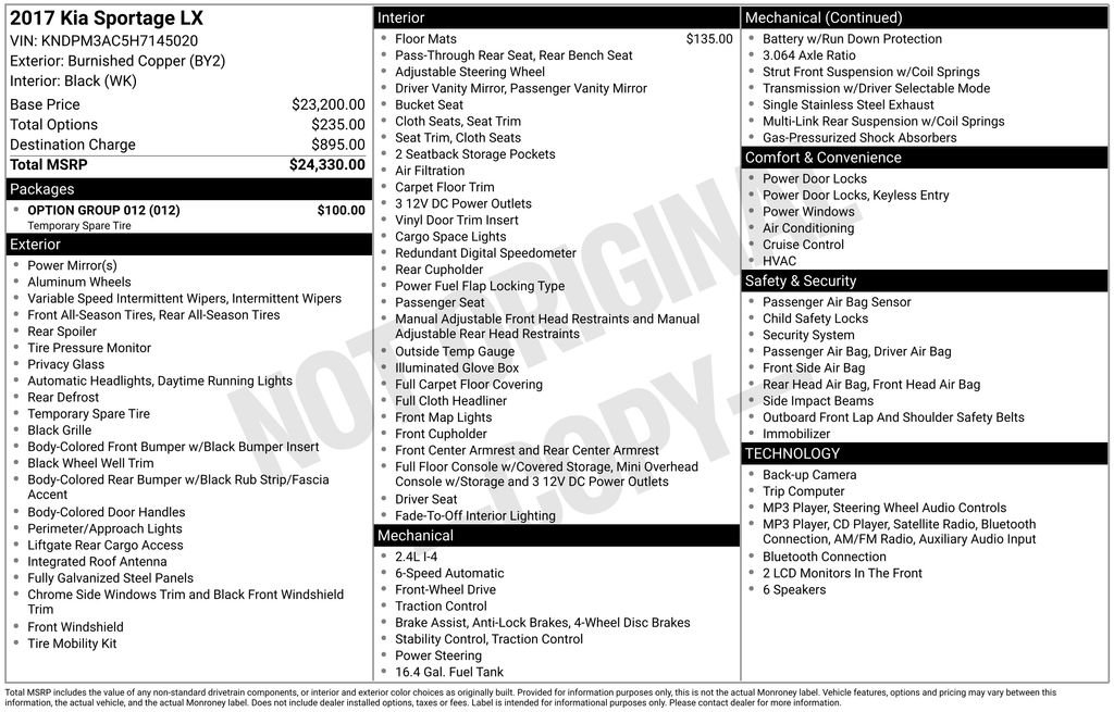 Used 2017 Brown Kia LX image 6