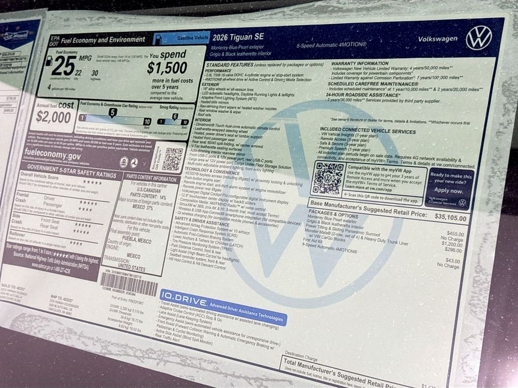 New 2026 Monterey Blue Pearl Volkswagen 2.0T SE image 24