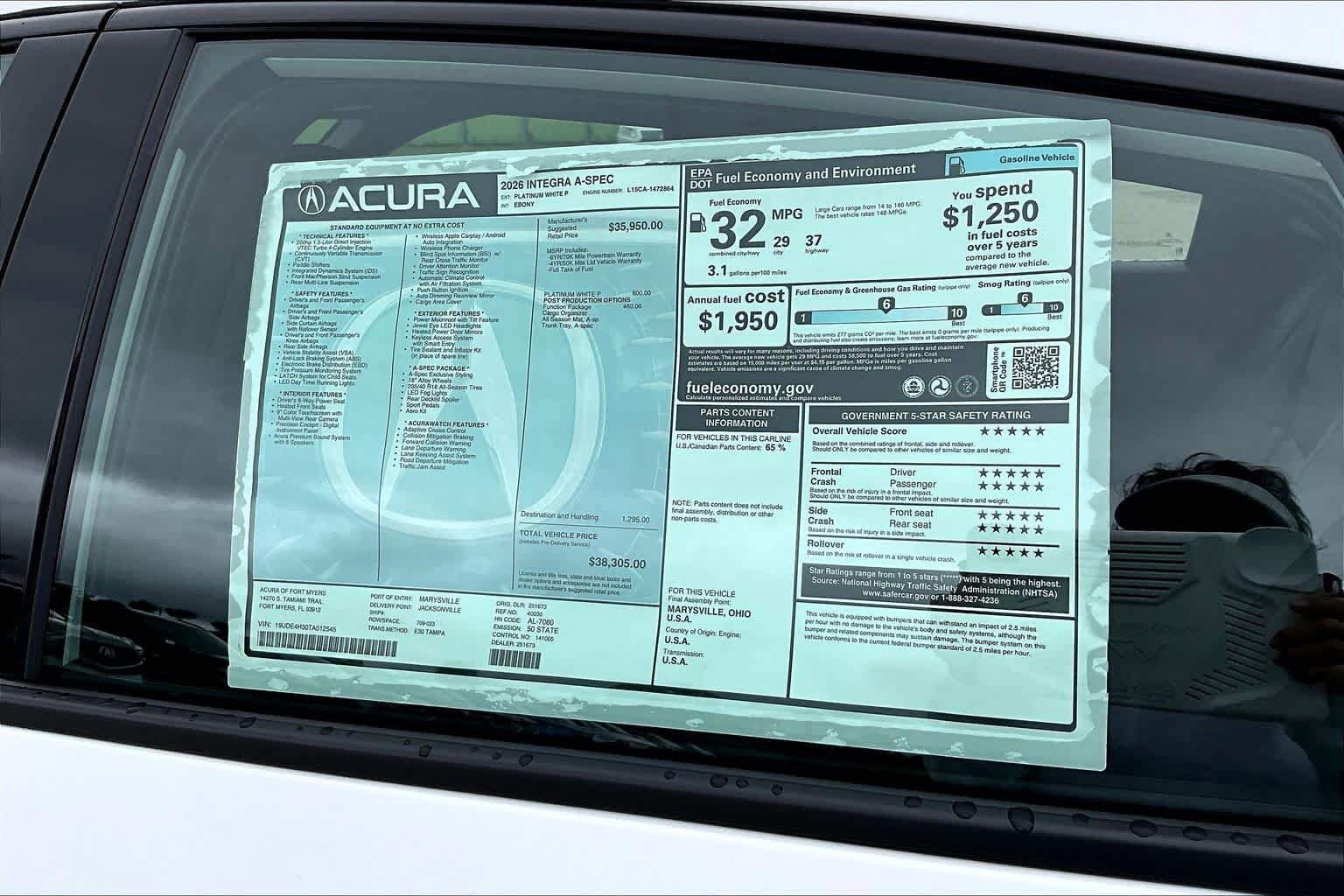 New 2026 Platinum White Pearl Acura w/A-Spec Package image 21