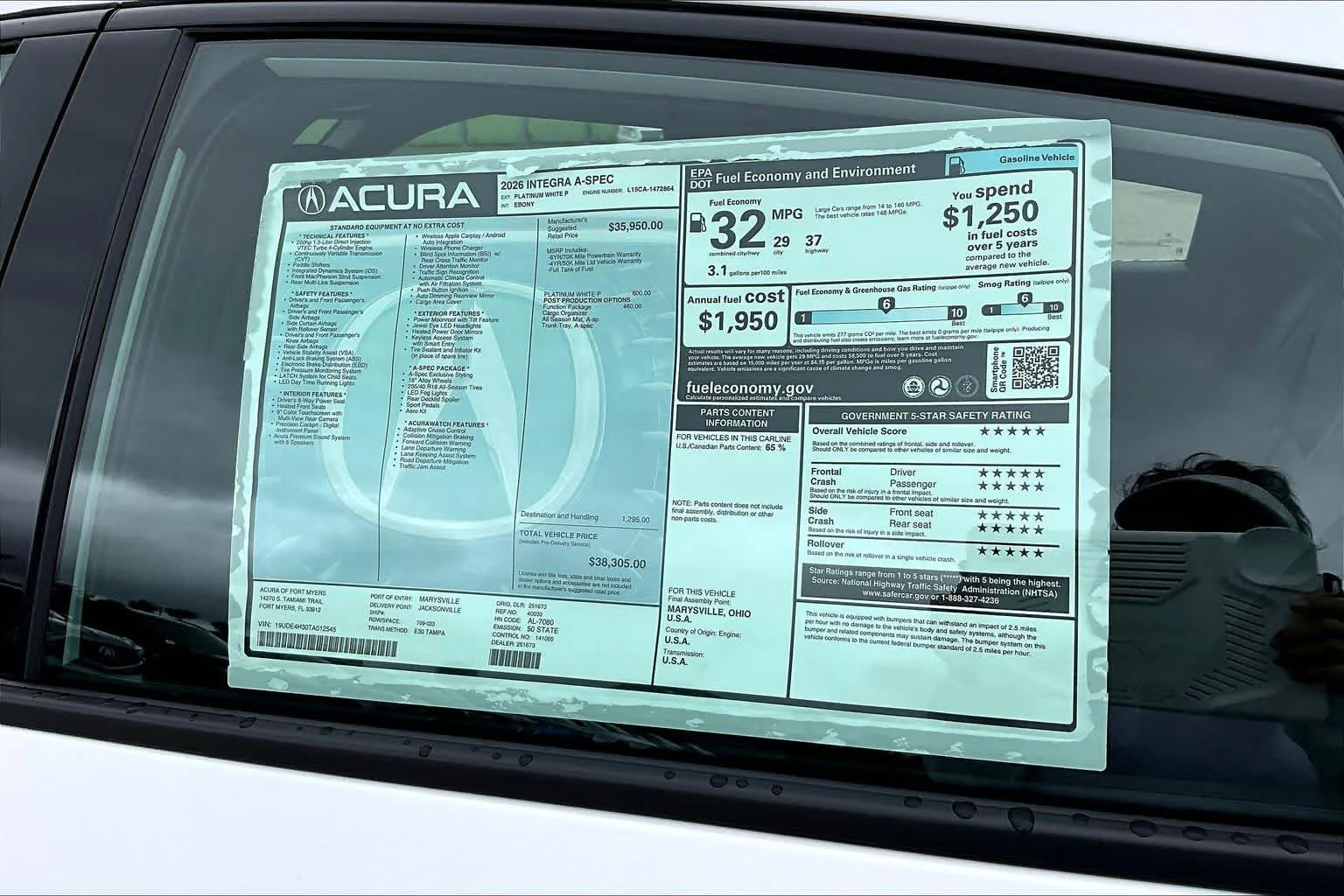 New 2026 Platinum White Pearl Acura w/A-Spec Package image 21