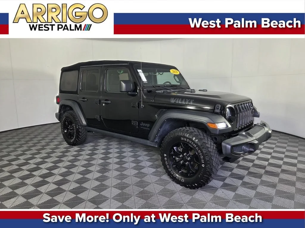 Used 2021 Black Clearcoat Jeep Unlimited Willys image 1
