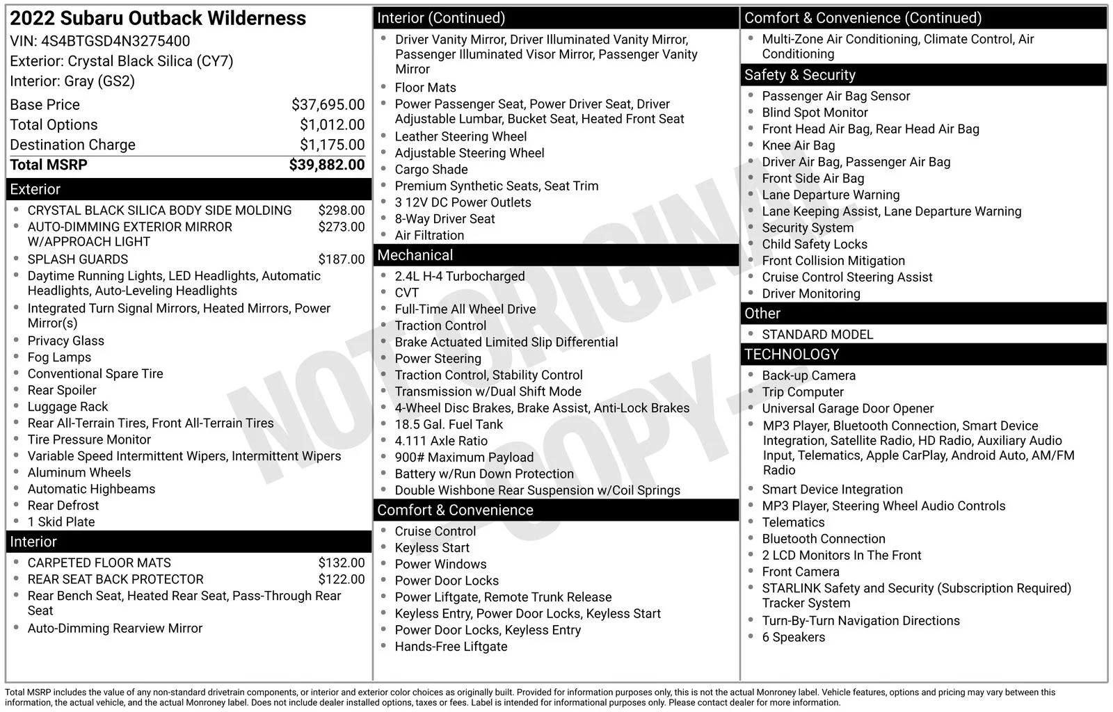 Used 2022 Subaru Outback Wilderness with VIN 4S4BTGSD4N3275400 for sale in Brainerd, Minnesota