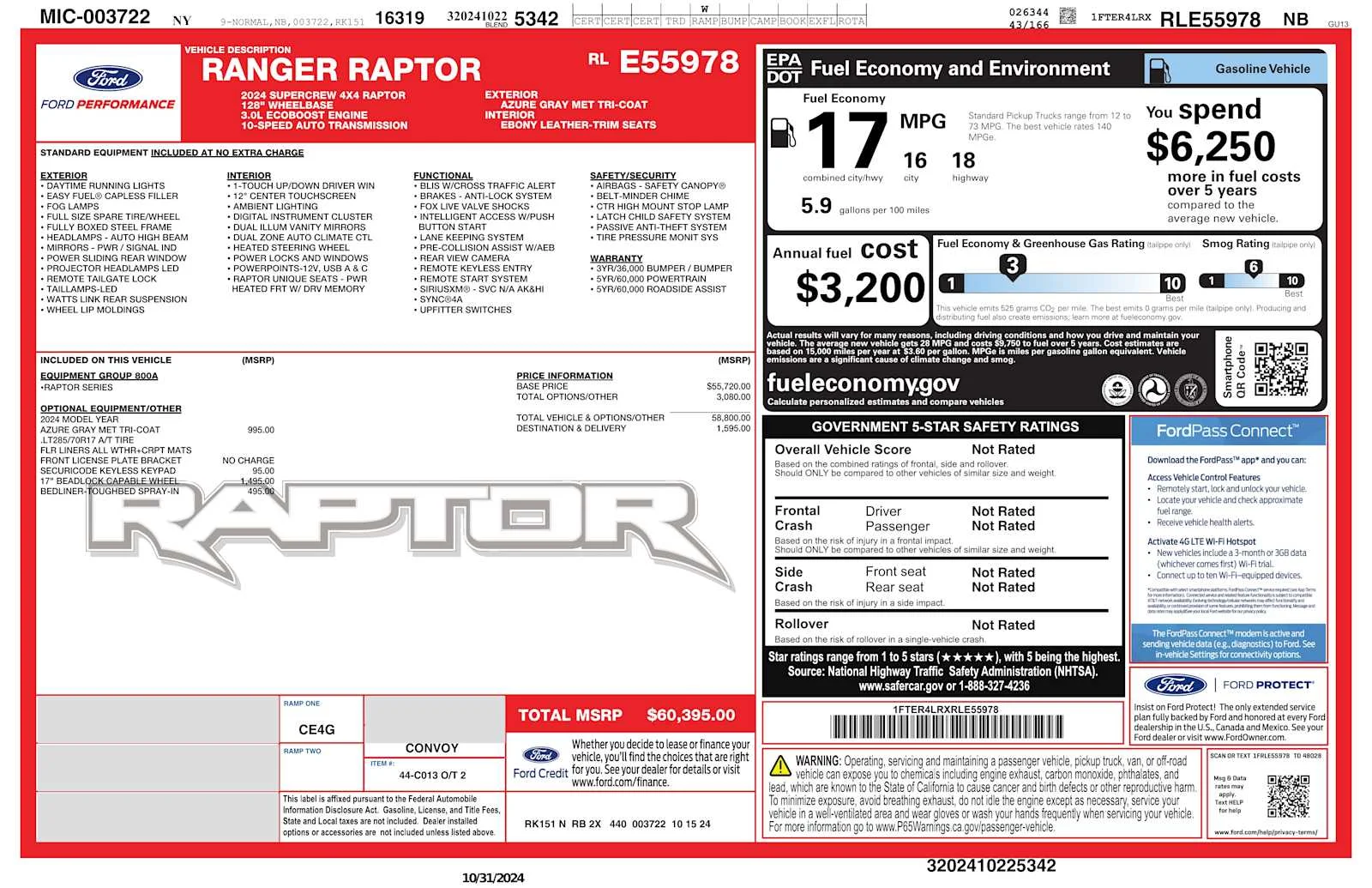 Used 2024 Azure Gray Metallic Tri-Coat Ford Raptor image 2