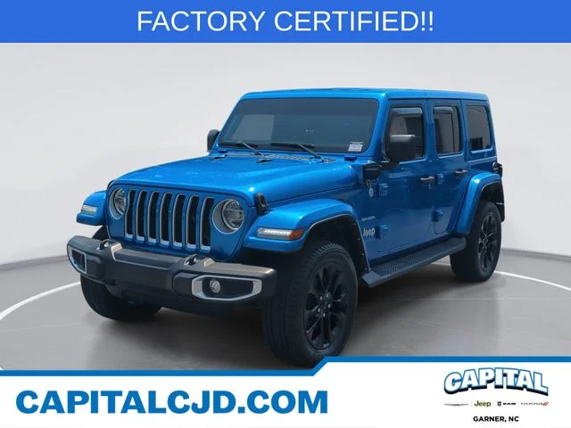 Used 2021 Blue Jeep Unlimited Sahara 4xe image 1
