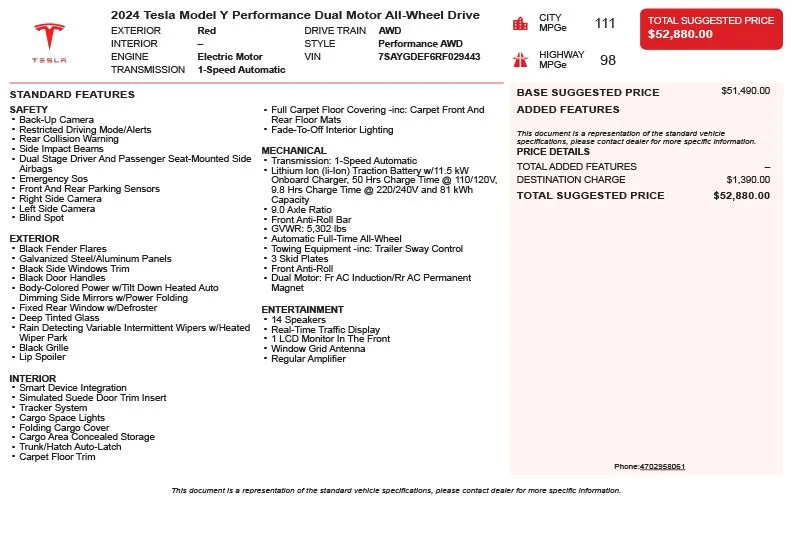 Used 2024 Red Tesla Performance image 3