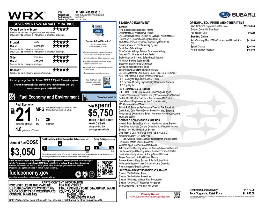 Certified Used 2025 Blue Subaru Premium image 4