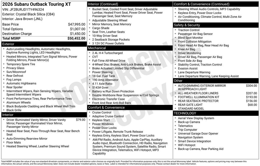 New 2026 CRYSTAL BLACK SILICA Subaru Touring XT image 4