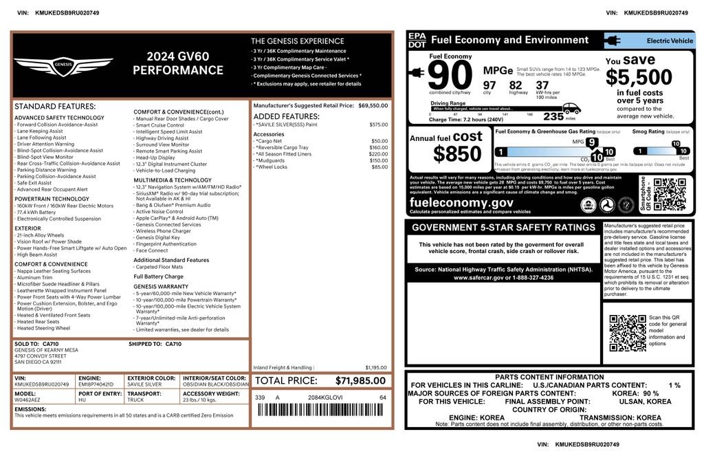 Used 2024 Silver Genesis Performance image 4
