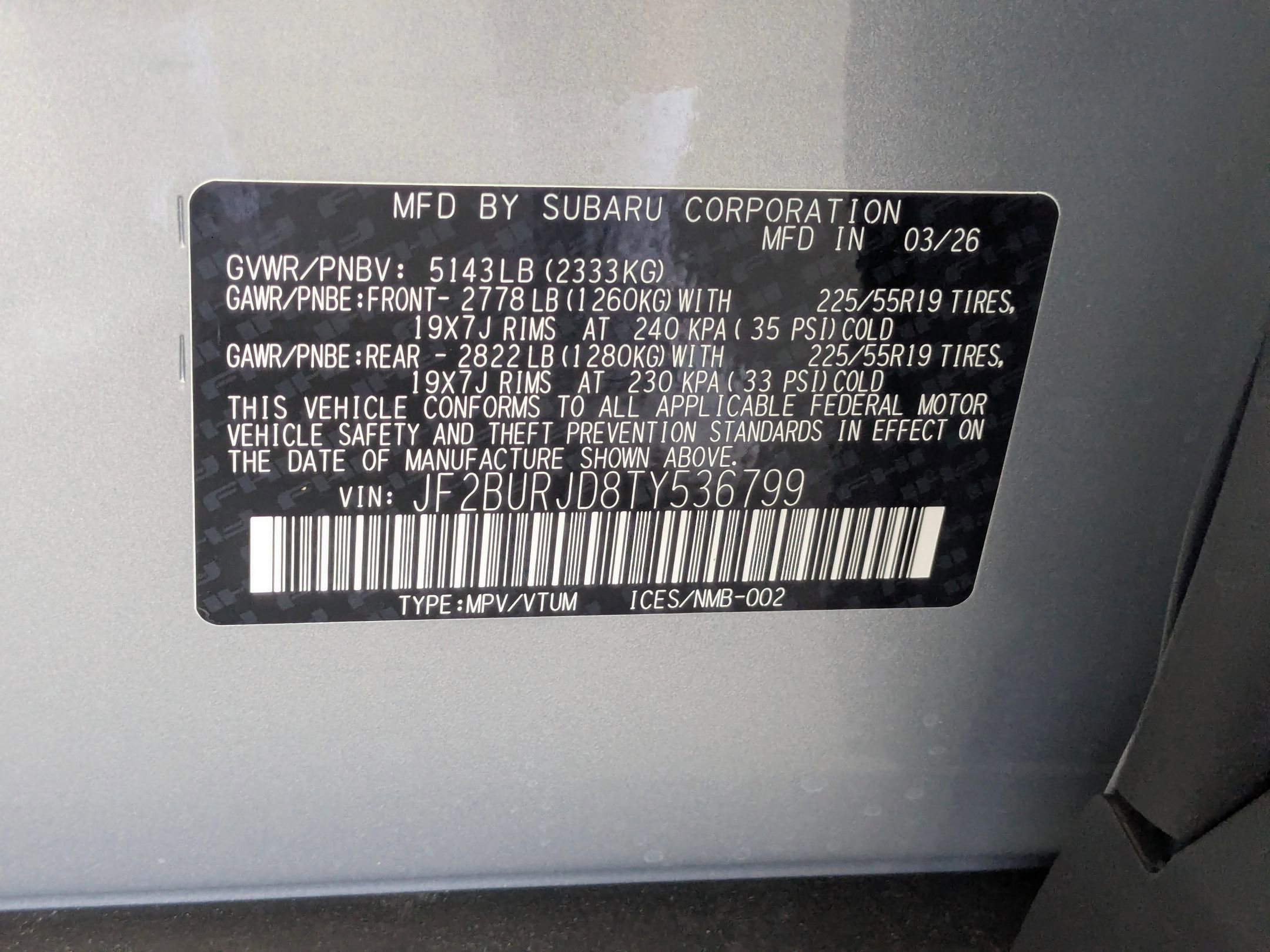 New 2026 ICE SILVER METALLIC Subaru Touring XT image 16