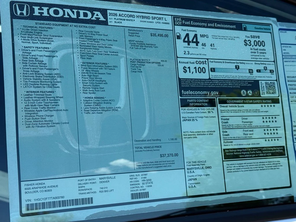 New 2026 Platinum White Pearl Honda Sport-L image 26