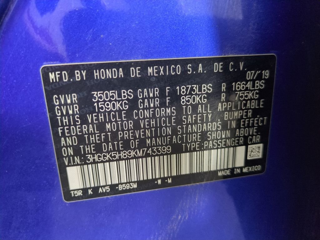 Used 2019 Aegean Blue Metallic Honda EX image 29
