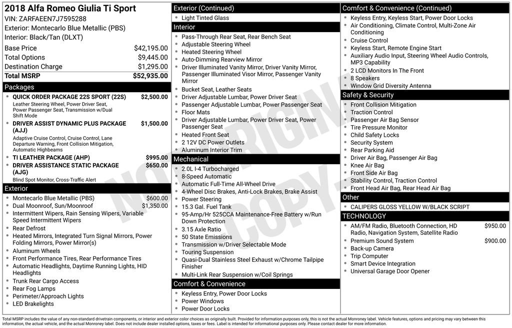 Used 2018 Alfa Romeo Giulia Ti Sport with VIN ZARFAEEN7J7595288 for sale in New Smyrna Beach, FL