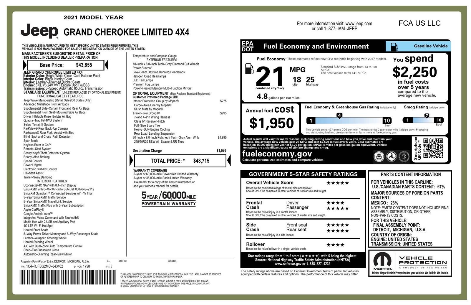 Used 2021 Bright White Clearcoat Jeep Limited image 2