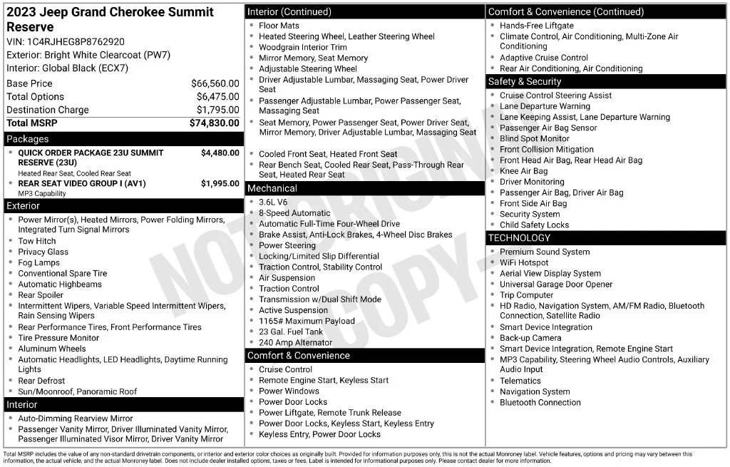 Used 2023 White Jeep Summit Reserve image 6