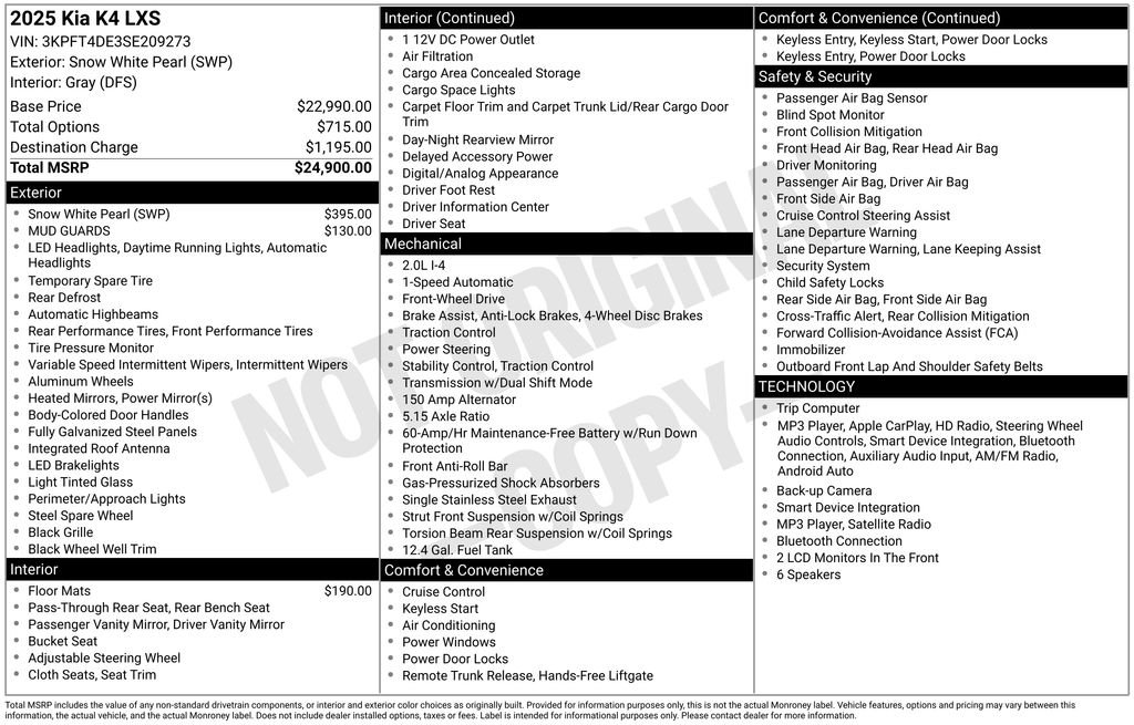 Certified Used 2025 White Kia LXS image 2