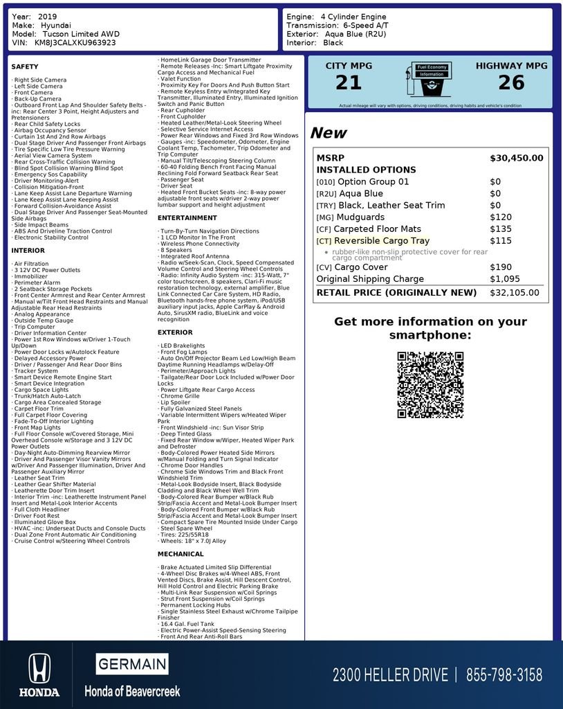 Used 2019 Aqua Blue Hyundai Limited image 31