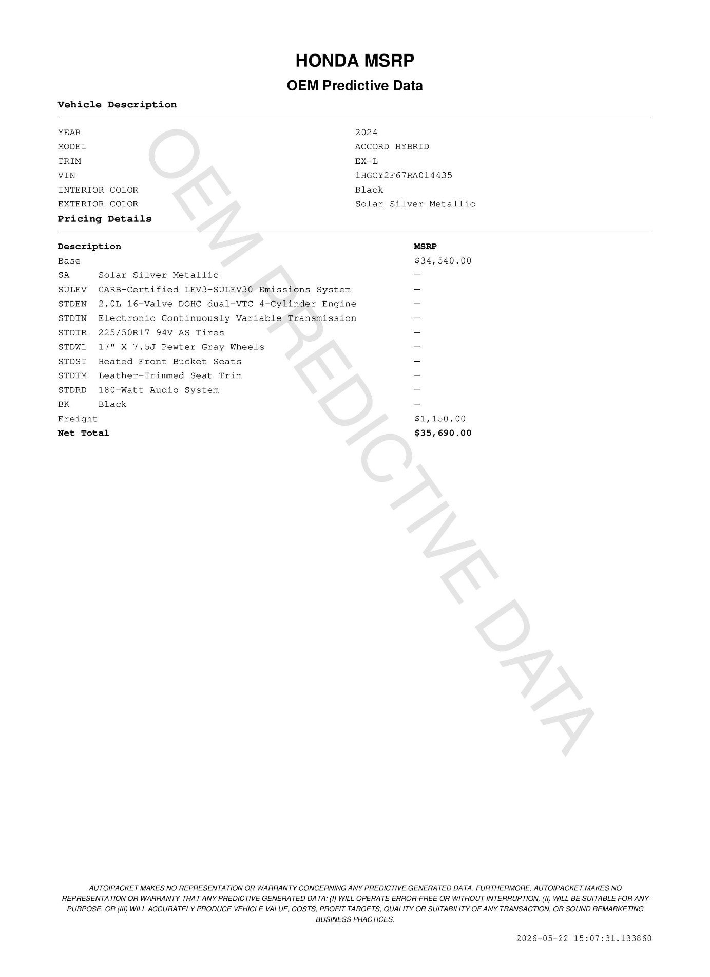 Used 2024 Solar Silver Metallic Honda EX-L image 11