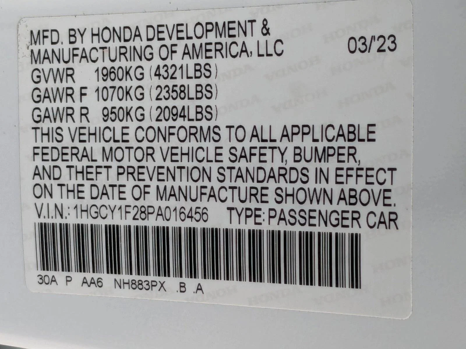 Used 2023 Platinum White Pearl Honda LX image 23