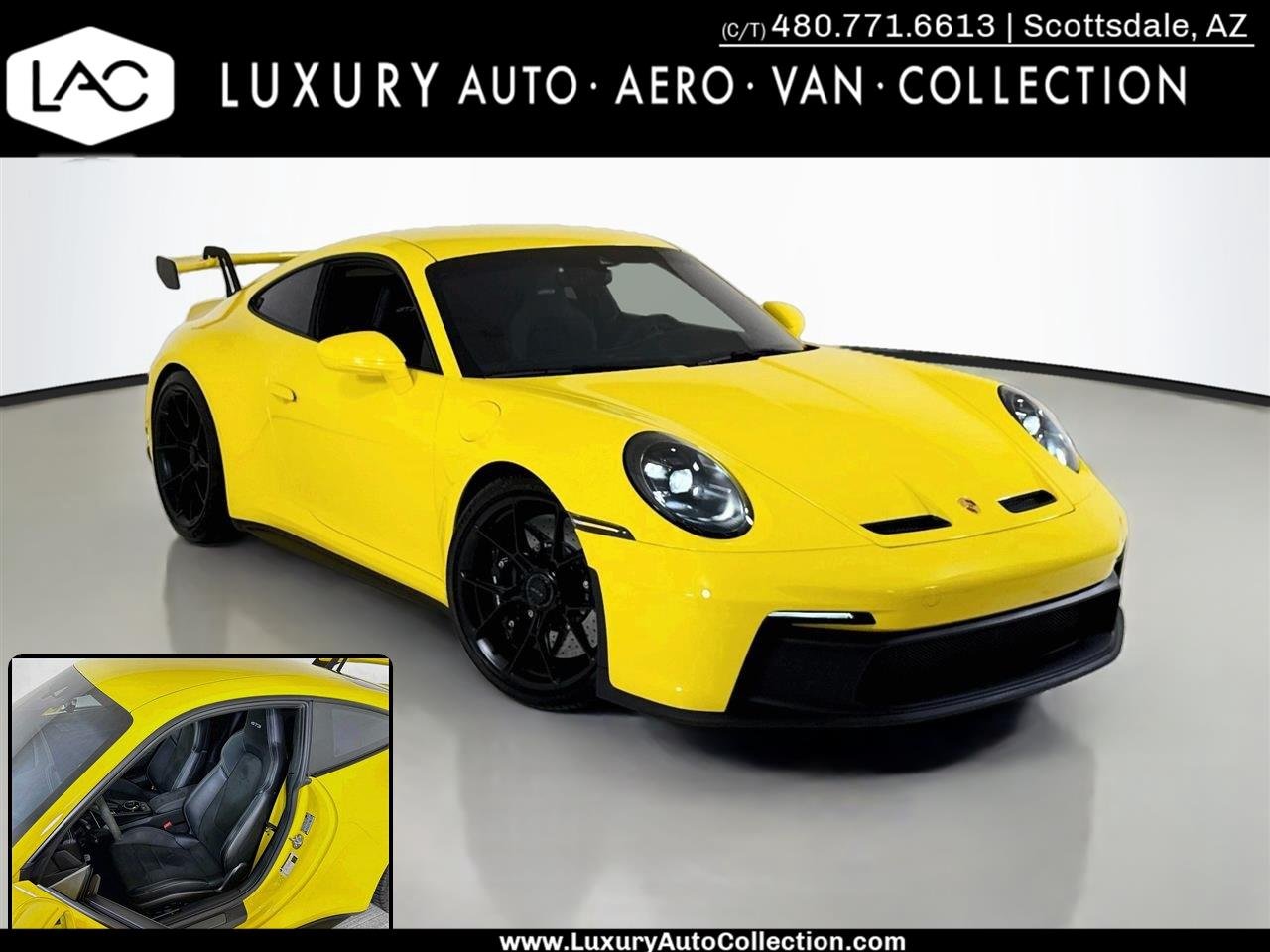 Used 2022 Racing Yellow Porsche GT3 | PCCB | PDLS+ | Matte Carbon Trim | Exclusive Design Taillights image 1