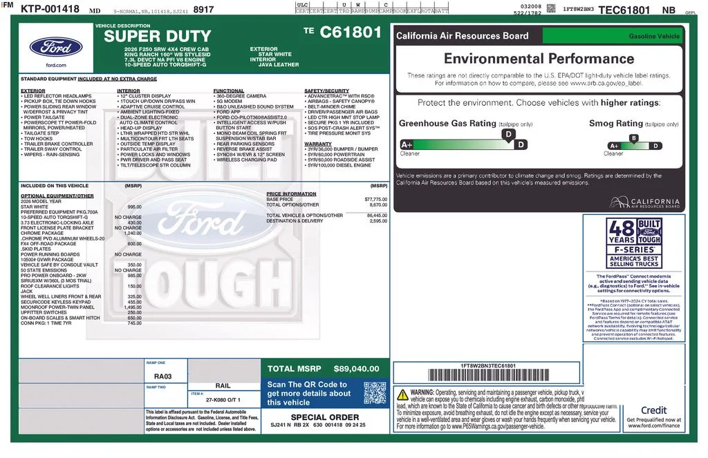 New 2026 Star White Metallic Tri-Coat Ford F-250® King Ranch® image 25