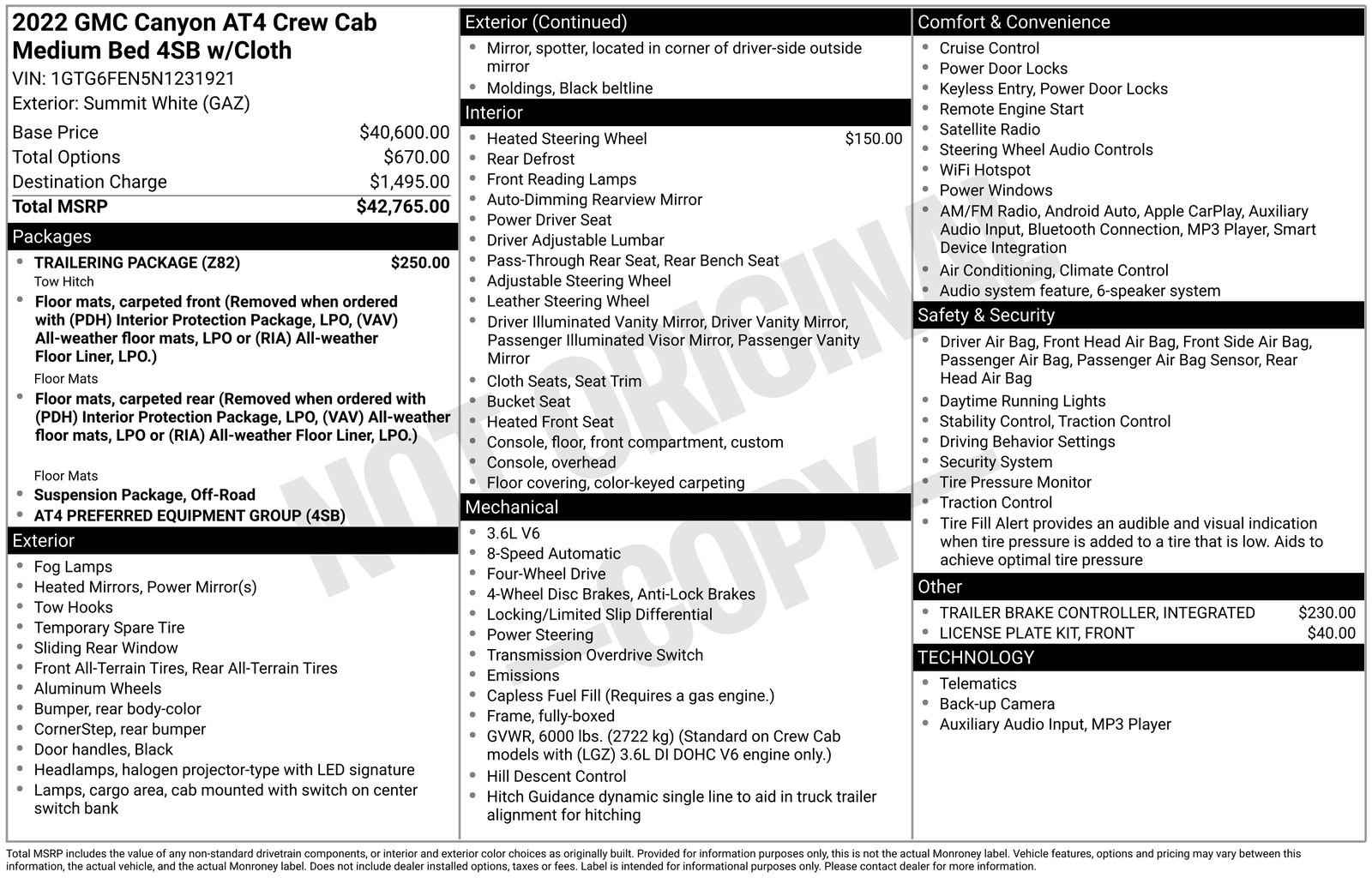 Used 2022 GMC Canyon AT4 with VIN 1GTG6FEN5N1231921 for sale in Brainerd, Minnesota