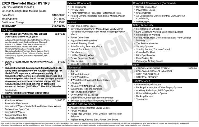 Used 2020 MIDNIGHT BLUE METALLIC Chevrolet RS image 5