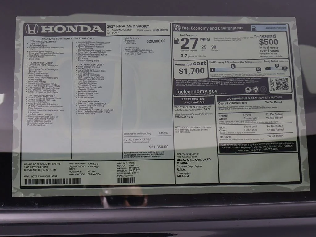 New 2027 Crystal Black Pearl Honda Sport image 24