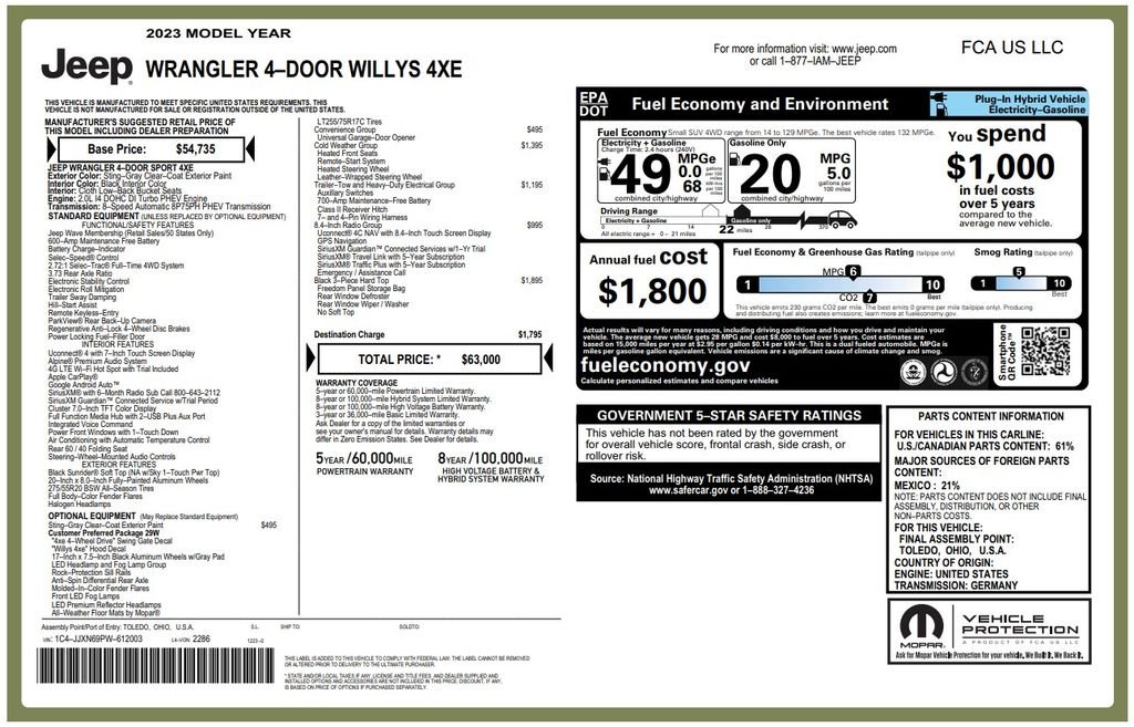 Used 2023 Jeep Wrangler 4xe Willys 4XE with VIN 1C4JJXN69PW612003 for sale in Phoenix, AZ