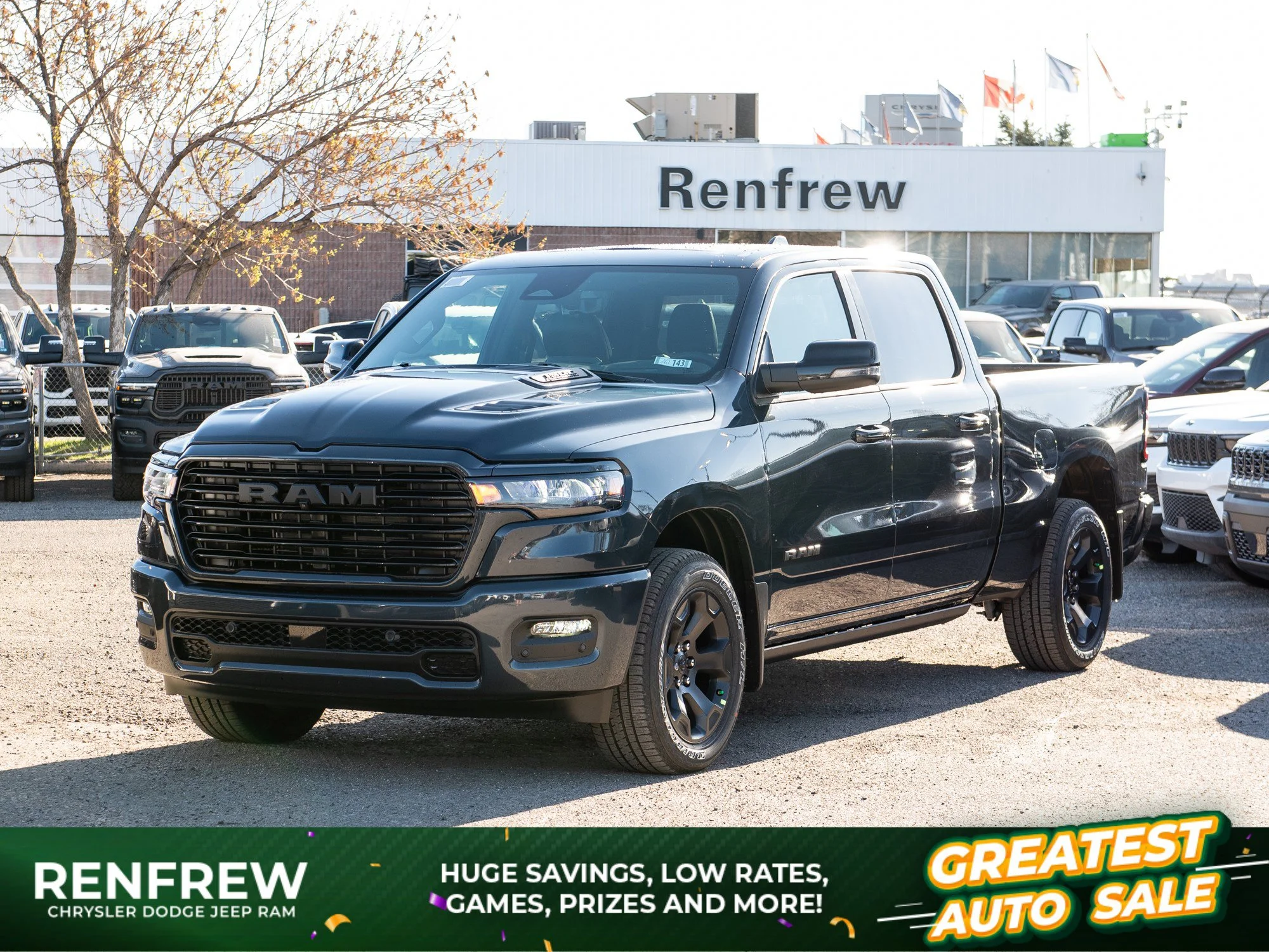 New 2026 Blue RAM Sport* Crew Cab 4x4, Head-Up Display, Panoramic Sunroof, Pwr Running Boards image 1