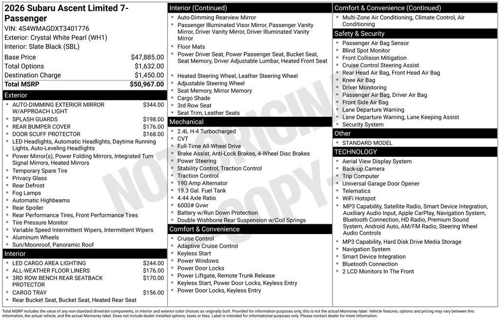 Used 2026 White Subaru Limited image 2
