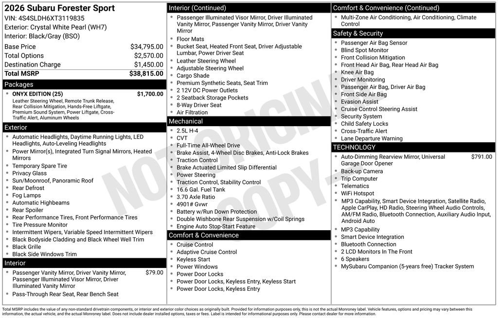 New 2026 White Subaru Sport image 6