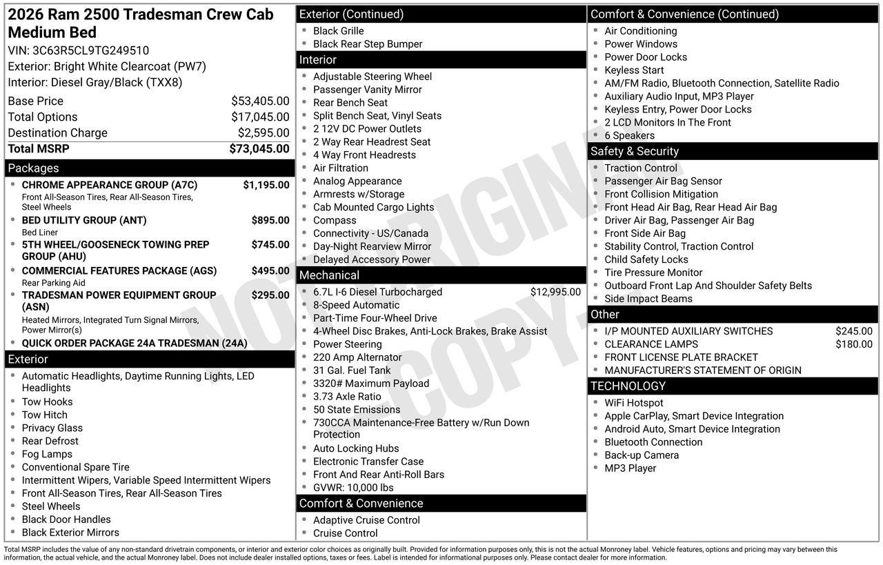 New 2026 Bright White Clear-Coat Exterior Paint RAM Tradesman image 30