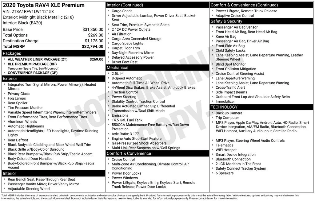 Used 2020 Black Toyota XLE Premium image 3