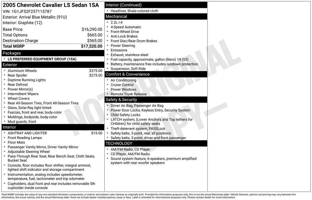 Used 2005 Blue Chevrolet LS image 2