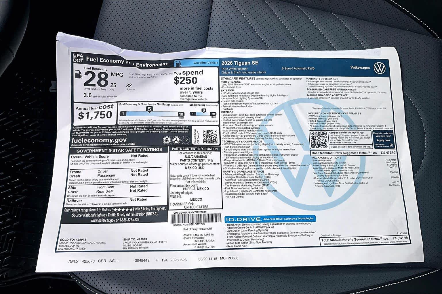 New 2026 Pure White Volkswagen 2.0T SE image 22