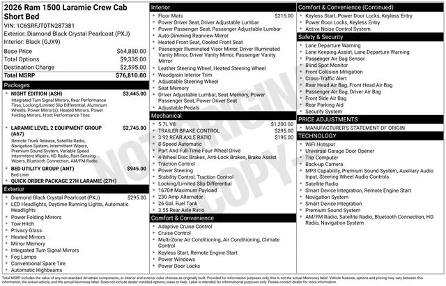 New 2026 Diamond Black Crystal Pearl-Coat Exterior Paint RAM LARAMIE image 16