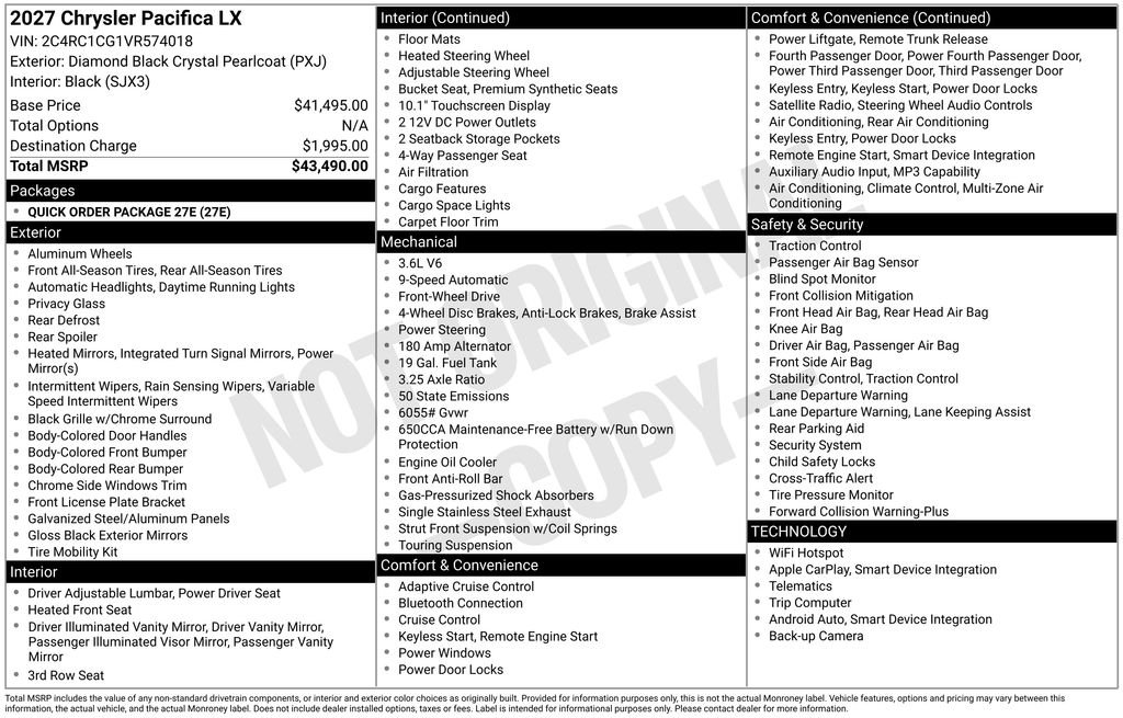 New 2027 Diamond Black Crystal Pearl-Coat Exterior Paint Chrysler LX image 31