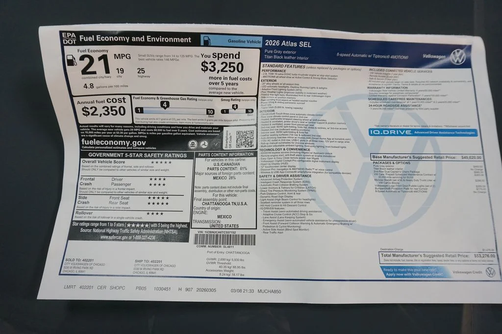 New 2026 Pure Gray Volkswagen SEL image 41