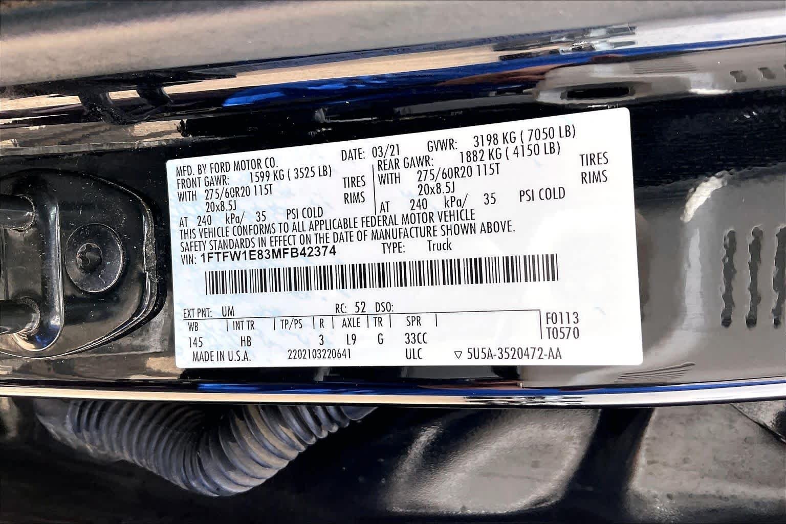 Used 2021 Agate Black Metallic Ford LARIAT image 34