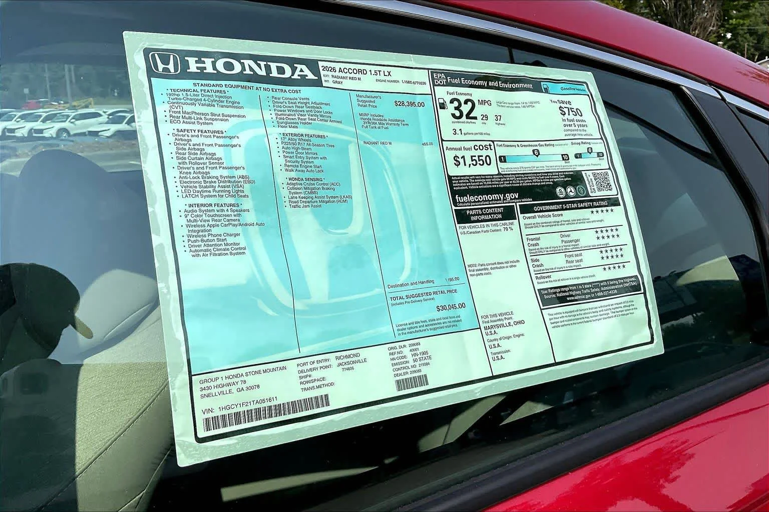 New 2026 Radiant Red Metallic Honda LX image 20