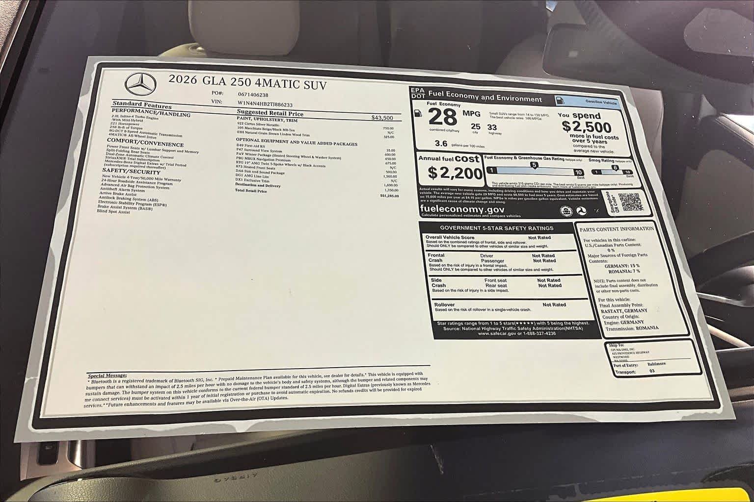 New 2026 Cirrus Silver Metallic Mercedes-Benz GLA 250 image 18