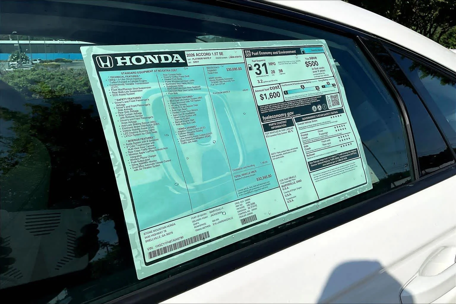 New 2026 Platinum White Pearl Honda SE image 20